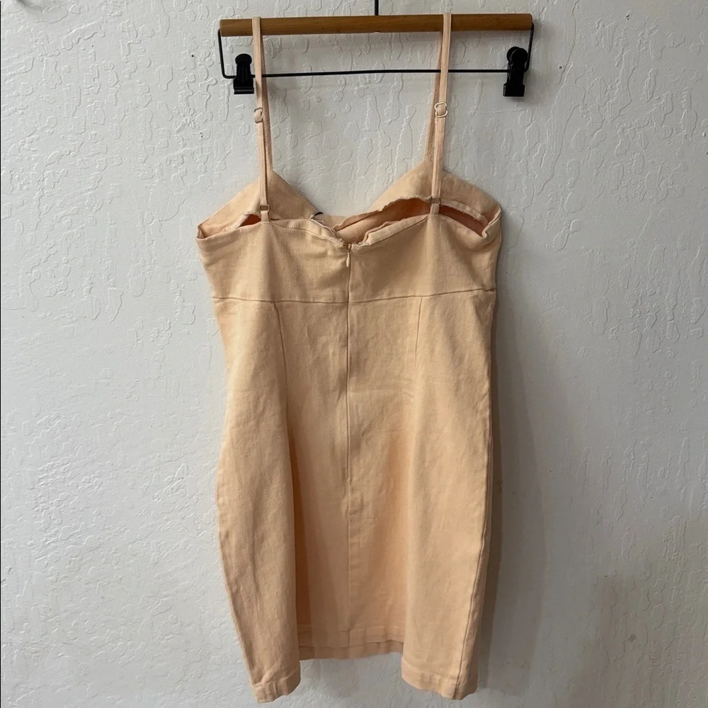 Avec Les Filles Peach Beige Square Neck Sleeveless Tank Bodycon Dress Size 10 - Picture 5 of 5